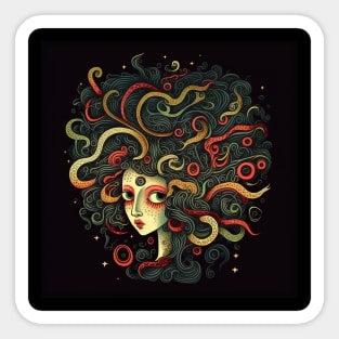 Mesmerizing Medusa With a Myriad of Meandering Multicolored Mischief Makers Sticker